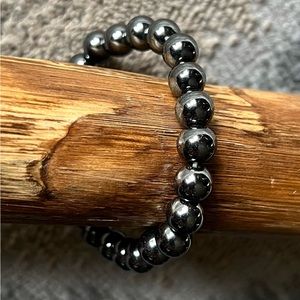 Hematite Stone Stretch Bracelet. Unisex.